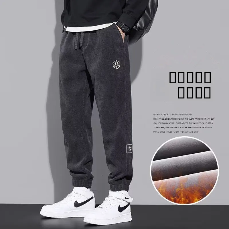 

Мужские спортивные вельветовые брюки на флисовой подкладке, ветрозащитные, повседневные, свободного кроя, со средней посадкой, для молодежи, зимние...