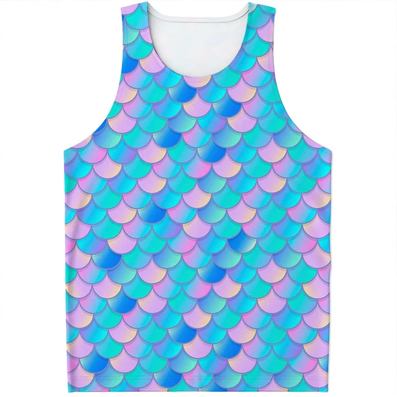 Colorful Dragon Fish Scales Pattern Tank Tops Men Women Summer Sleeveless Vest Street Casual 3D Printed Graphic Loose Tee Shirts