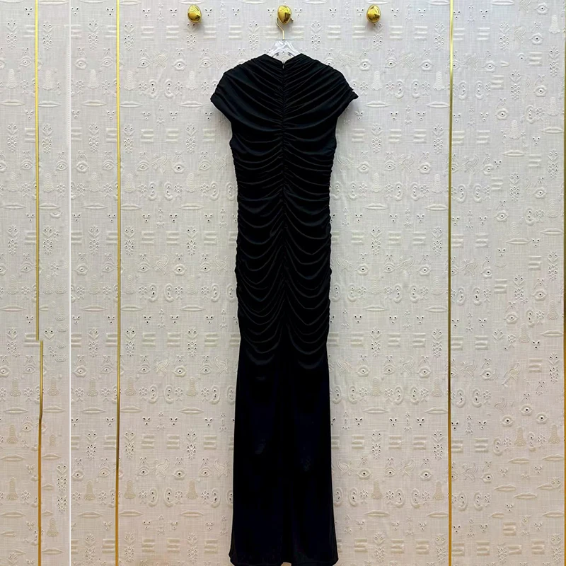 فستان نسائي مثير بطيات على الخصر، فستان طويل للحفلات الولائم للتخسيس ومناسب الشكل، طراز صيف 2025 الجديد