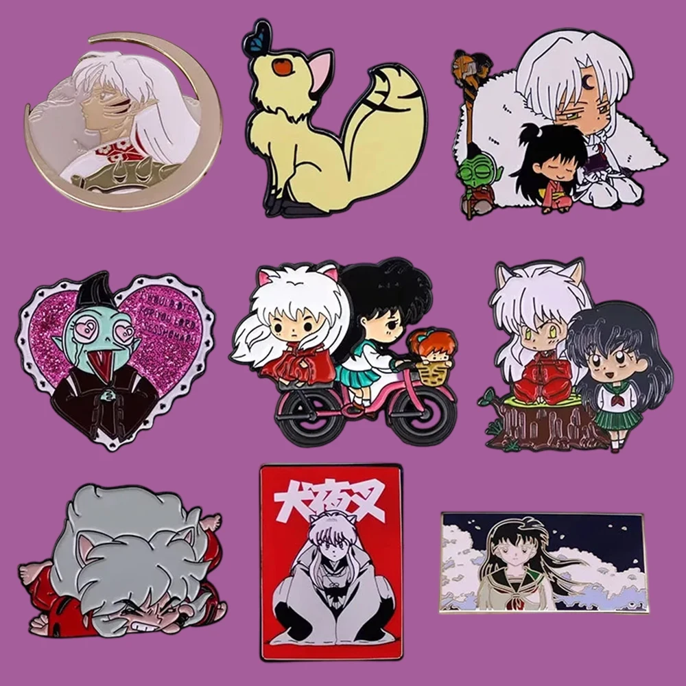 Inuyasha-Alfinete de esmalte japonês clássico anime periférico kawaii animação personagem crachá diversão mochila decorativa
