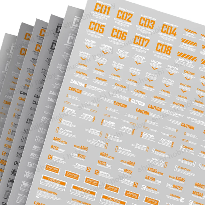 Autocollant d'eau de marque d'avertissement universelle, 1 pièce, pour modèle à l'échelle 1/100 1/144, décalcomanies de glissière d'eau, Version fluorescente, autocollant décoratif DIY