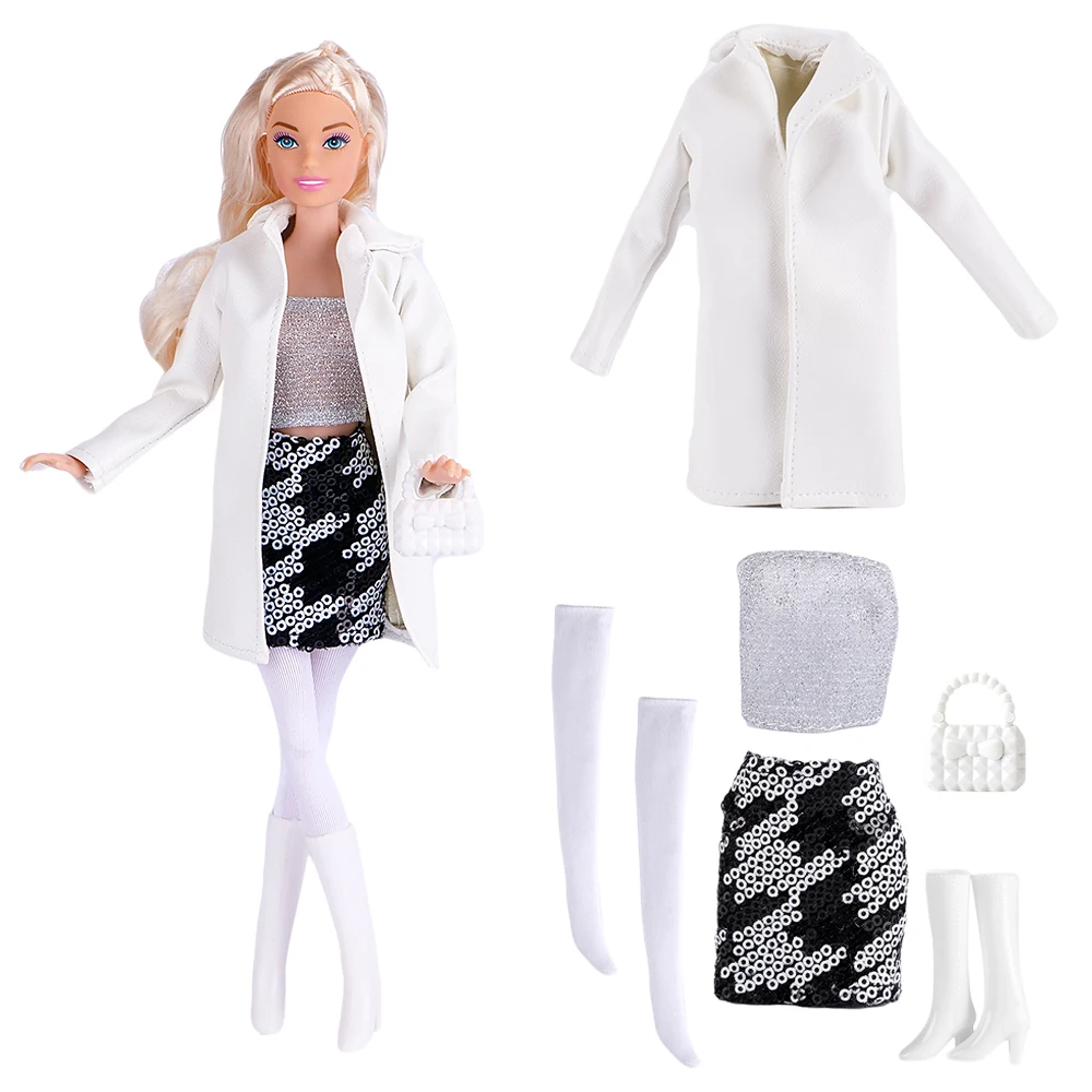 

White Set Fashion Leather Jacket Dolls Outfits 11.5 Inch Doll Clothes Shoes For 1/6 MH CD FR SD Kurhn BJD Doll Accessories