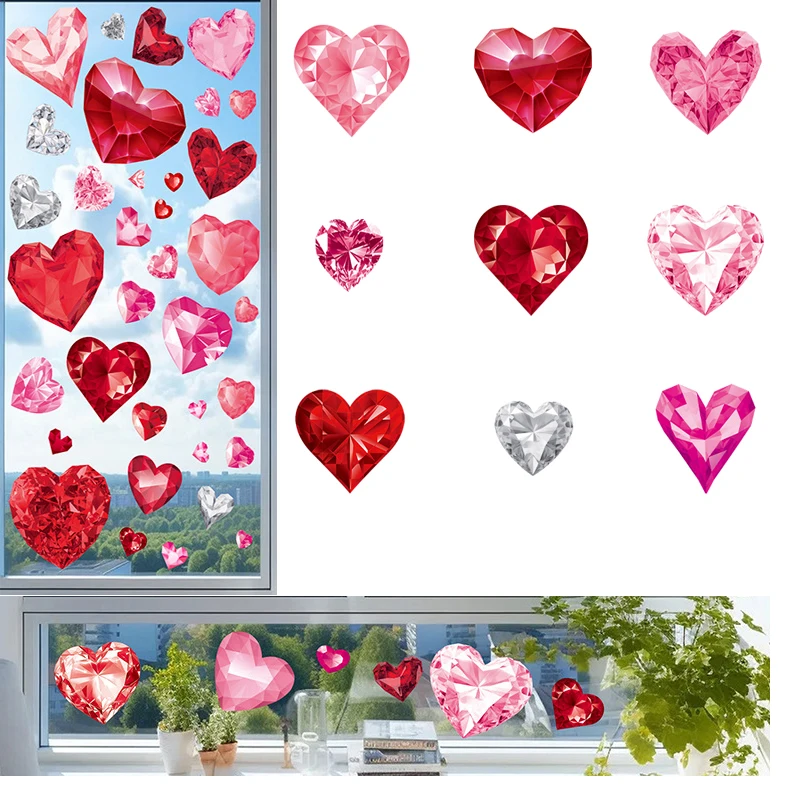9 ชิ้นสีชมพูวาเลนไทน์สติกเกอร์หน้าต่างแบบคงที่สุขสันต์วันวาเลนไทน์ตกแต่งบ้านหวานกามเทพหัวใจรักตกแต่งผนังสติกเกอร์ประตู
