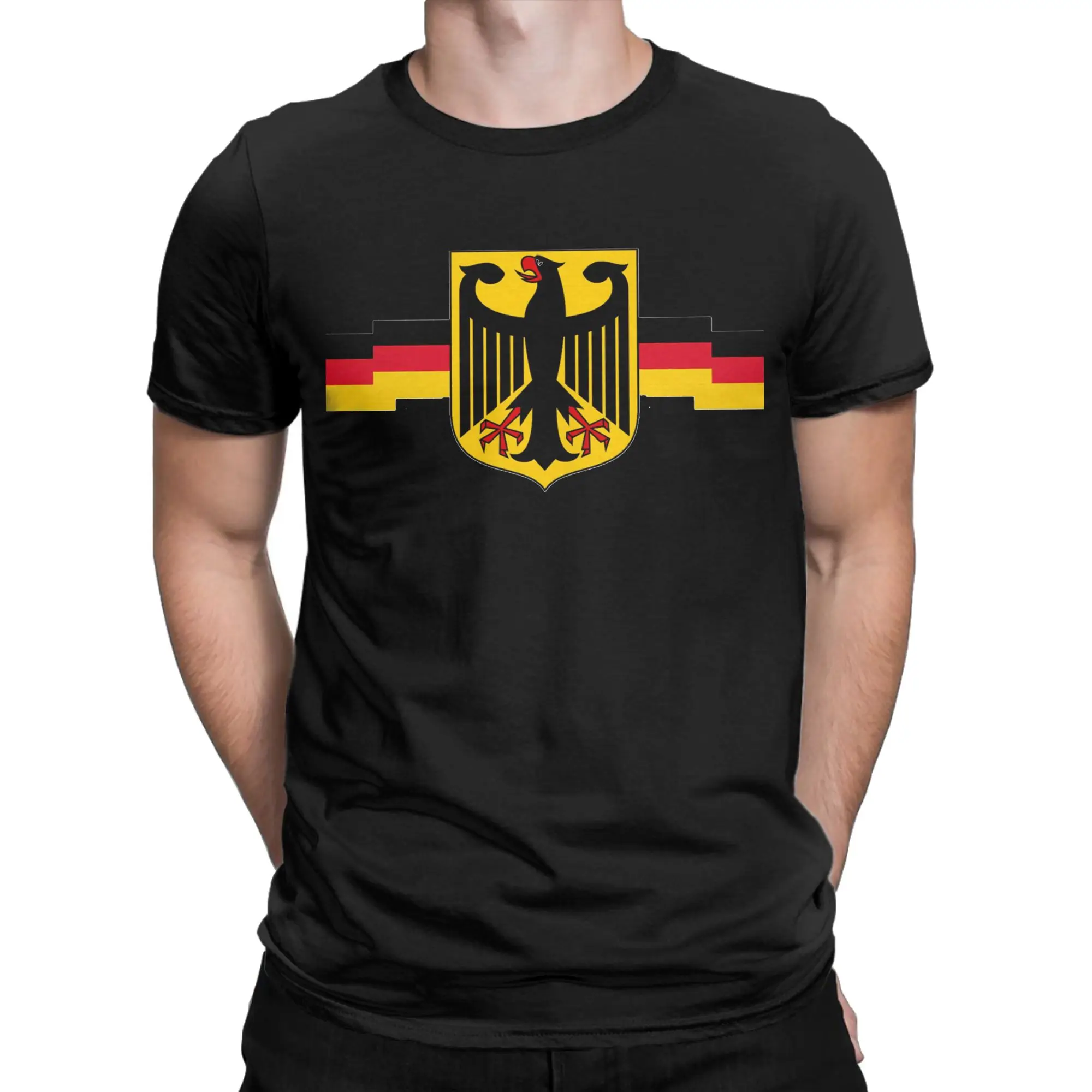 Camisetas com estampa de águia alemã em escudo com fita da bandeira alemã para homens e mulheres, 100% algodão, camiseta divertida com gola redonda, r