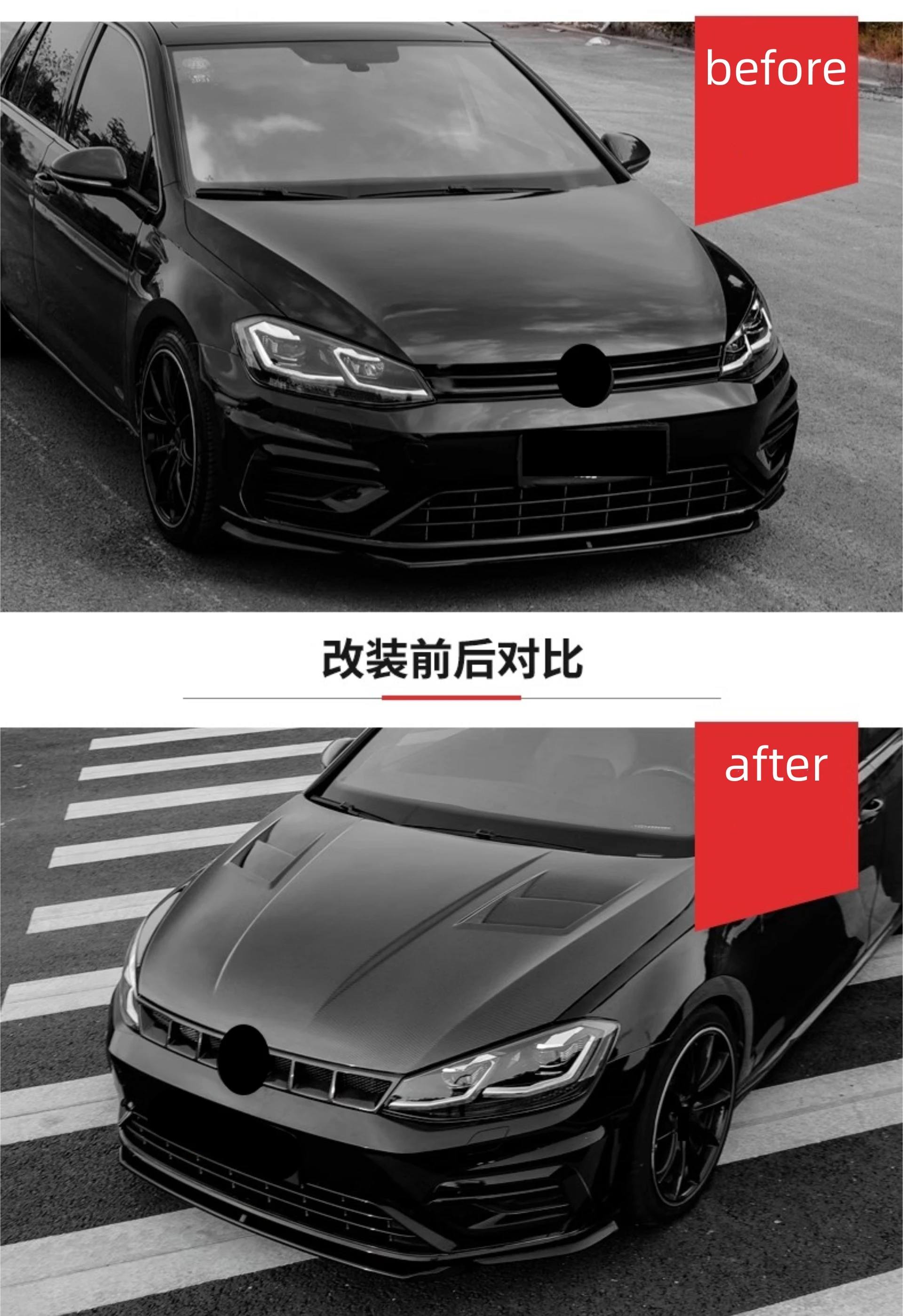 Carbon Fiber Engine Hood Grille for Volkswagen vw Golf 7 7.5 2014-2020 Convert Rline GTI Kit Radiator Grill Car Accessories