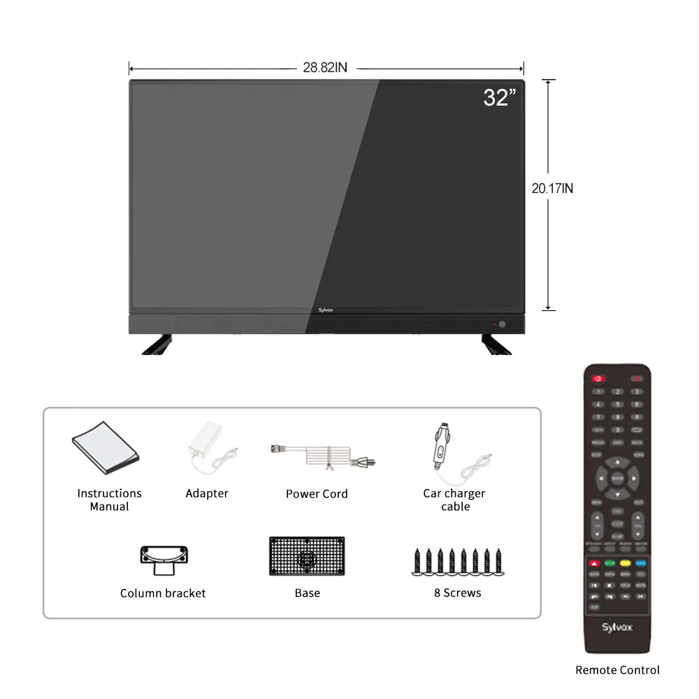 تلفزيون SYLVOX 32 بوصة 12/24 فولت محمول للسيارة مزود براديو إف إم ومكبرات صوت هاي فاي 1080P HD LED RV تلفزيون لشاحنة تخييم قافلة مطبخ