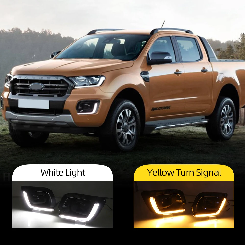 

2Pcs For Ford Ranger 2018 2019 Front Fog Lamp Cover Frame Assembly With LED DRL Daytime Running Light Turn Signal