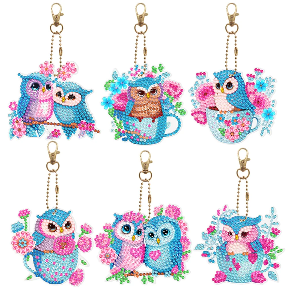 New Owl Diamond picture keychain DIY Mosaic embroidery backpack pendant double side dot diamond pendant decoration