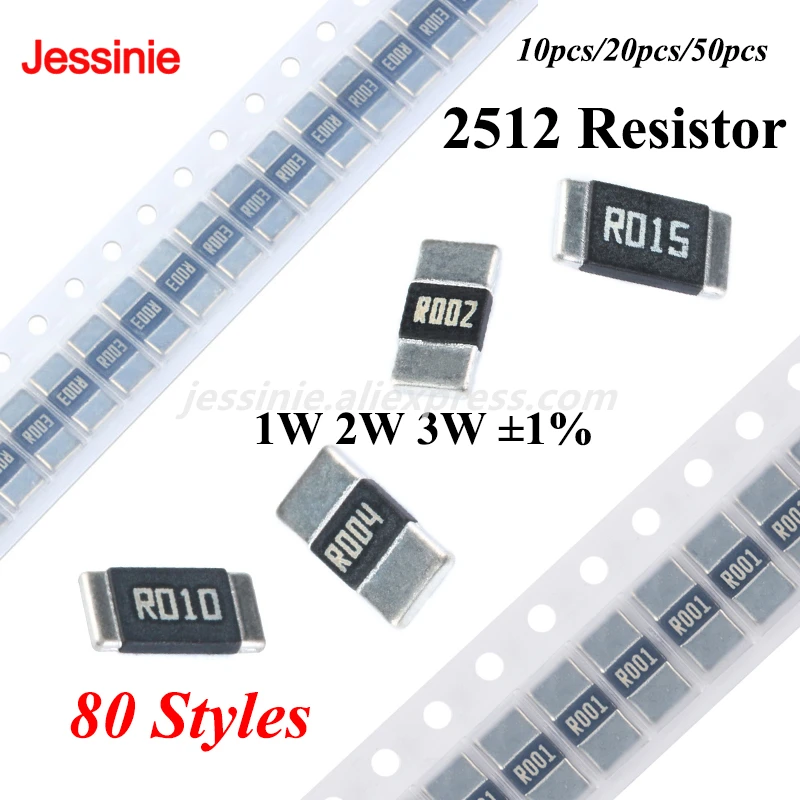 10-50PCS 2512 SMD Alloy Resistor 1W 2W 3W 1% R001 R002 R003 R004 R008 R009 R010 R012 R015 R020 R025 R060 R070 R100 R200 R500