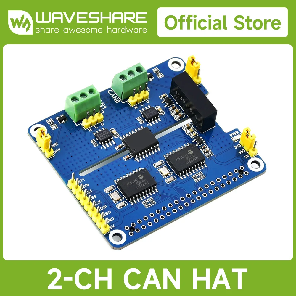 Waveshare 2-Channel Isolated CAN Expansion HAT for Raspberry Pi, Dual Chips Solution, Canbus for Raspberry Pi 5/4B/3B