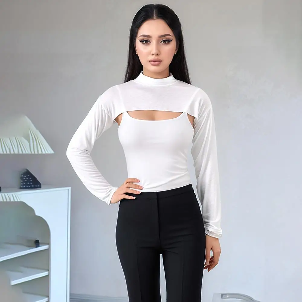 Maniche lunghe in morbido cotone Collo a lupetto da donna Copri braccio elastico Manica a spalla Protezione solare musulmana Maniche lunghe a scialle