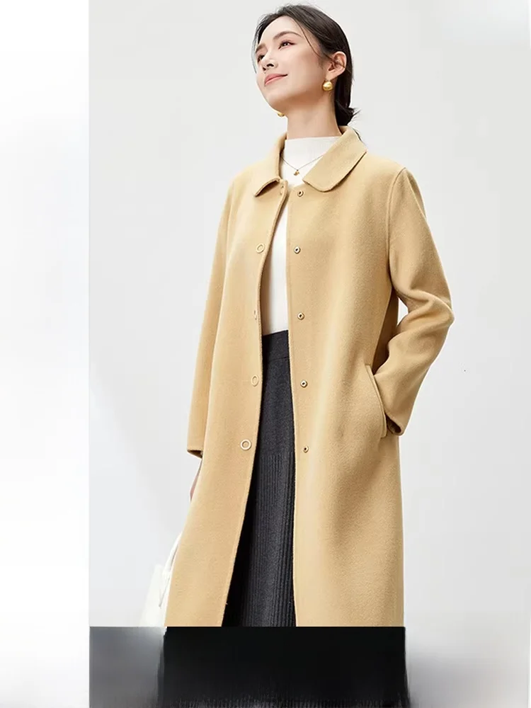 

00 Wool Double-Faced Tweed Hepburn Sle Coat Winter New Straight Leg Medium-Length Woolen Jaet Women's Faion Outerwear