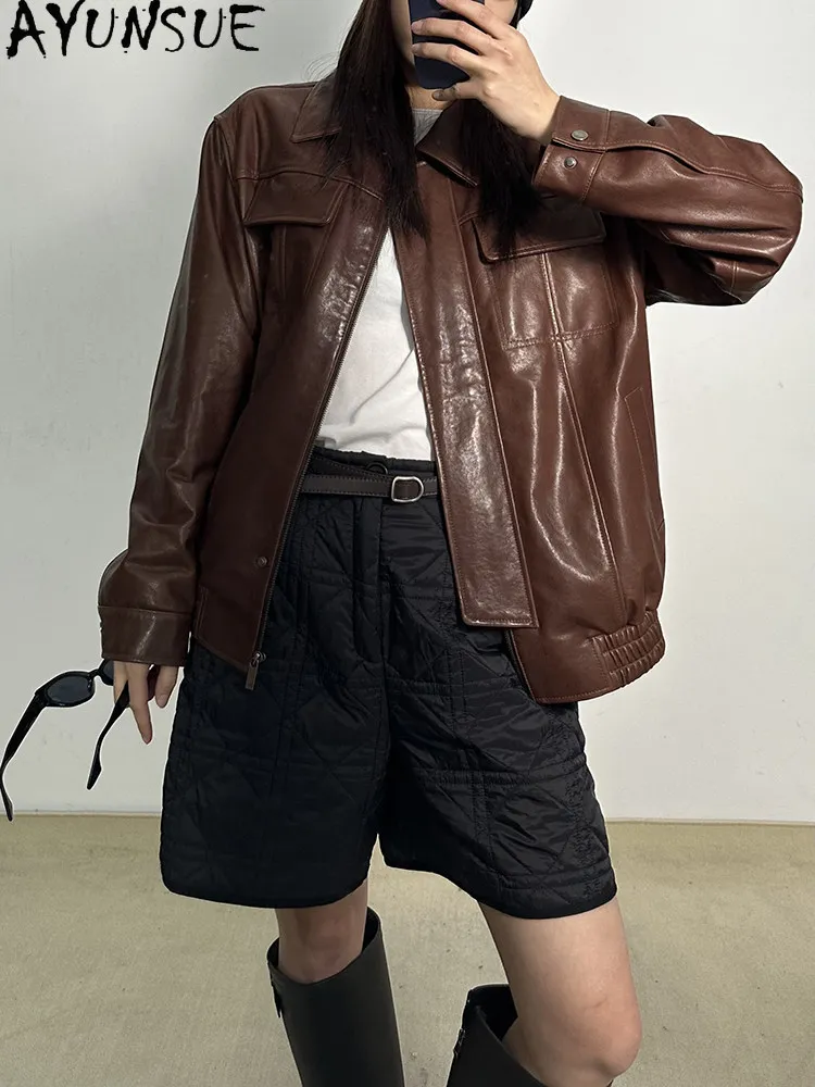 

Tcyeek Natural Real Leather Jacket Women Vintage Sheepskin Flight Coat Woman Autumn Clothes Streetwear Fashion Jaqueta De Couro