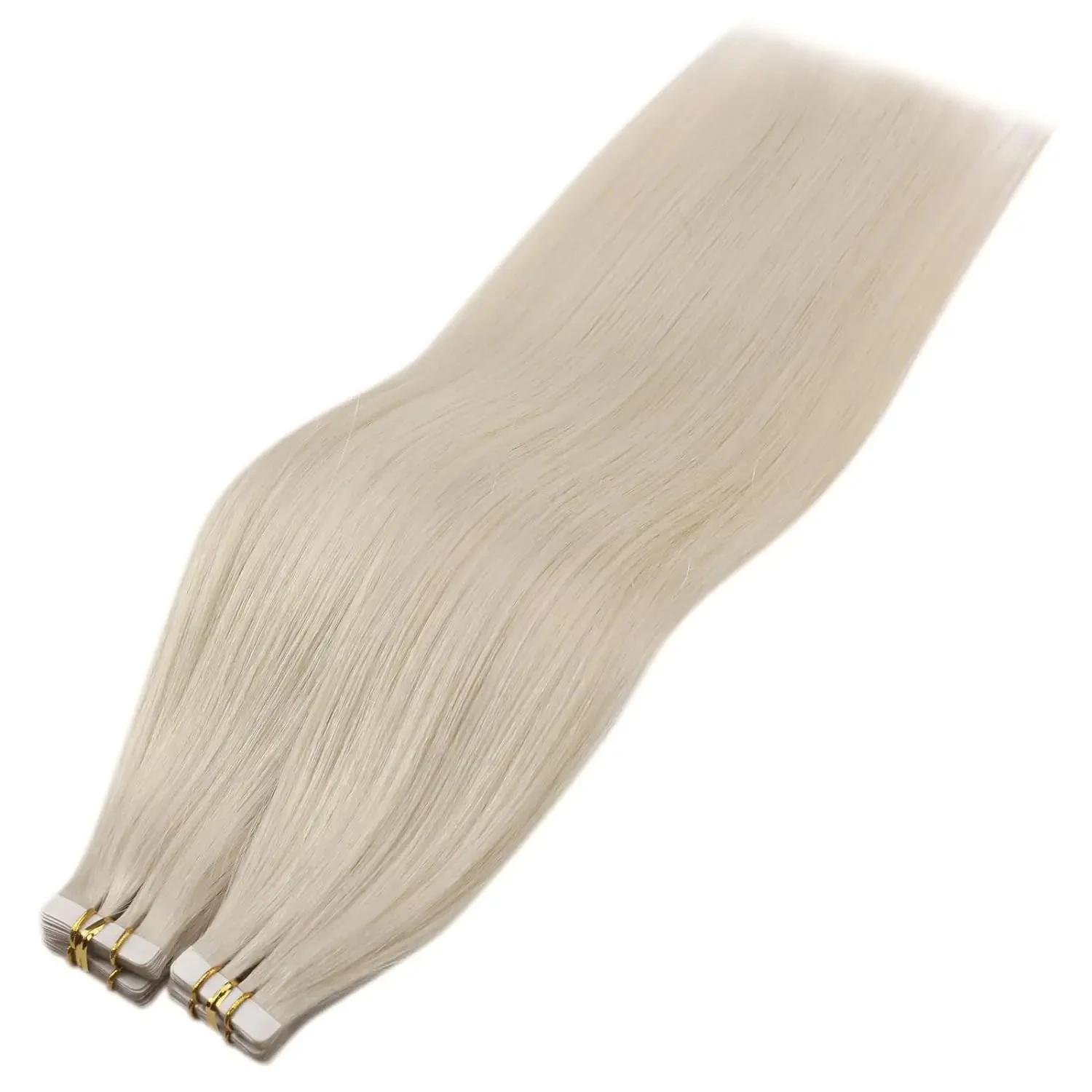 Extensiones de cabello con cinta, cabello humano Real, cabello Remy de un solo donante, cintas invisibles naturales de PU sin costuras, rubio platino blanco 60