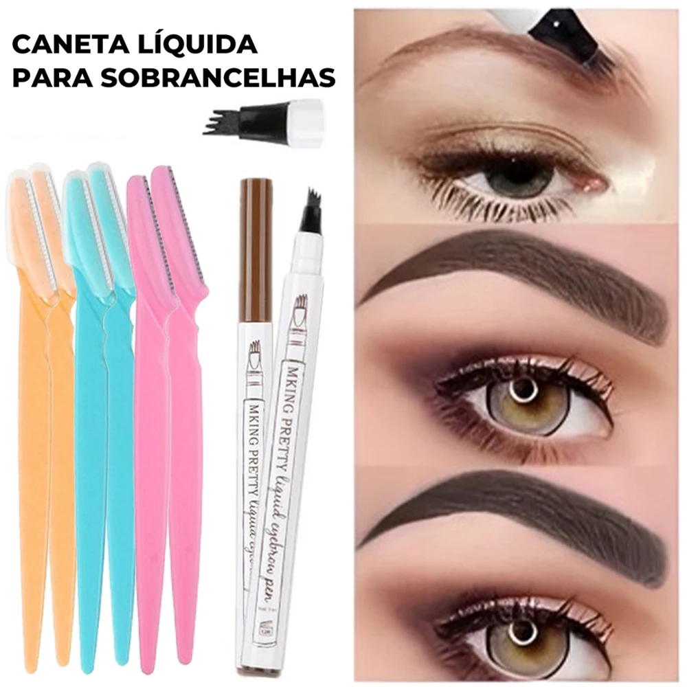 Kit Profissional para Sobrancelhas: Lápis e Navalha de Precisão com Design Anatômico para Contorno Perfeito e Aplicação Fácil