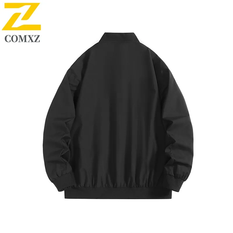 سترة COMXZ للرجال للخريف متعددة الاستخدامات وياقة واقفة، معطف مريح غير رسمي للأعمال، لون نقي، معاطف متينة مقاومة للرياح أثناء السفر