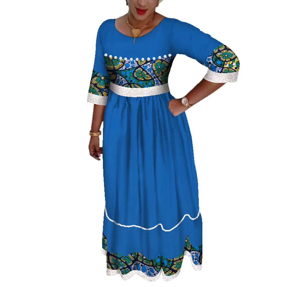 New African Dresses for Women Bazin Riche African Clothes Lace Pears Print Long Dresses Dashiki Women African Clothing WY3627