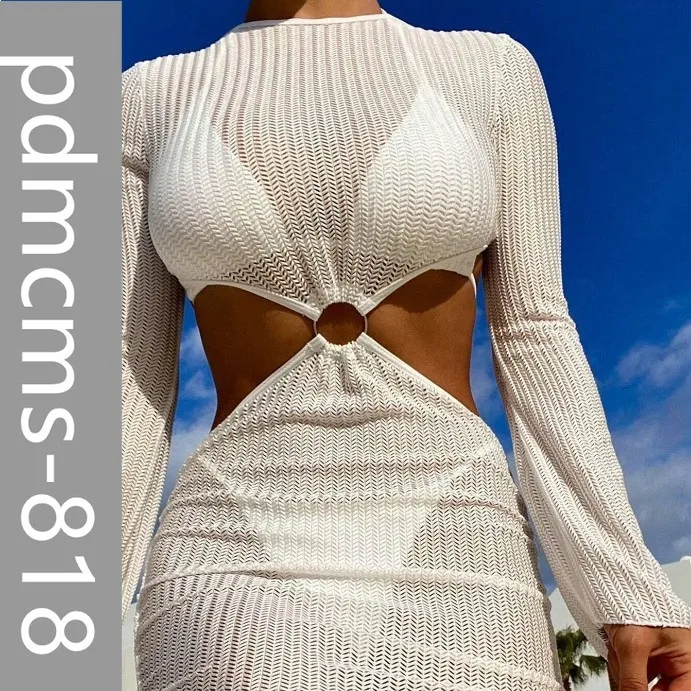 

Bandage bikini three-piece swimsuit women's mesh sunscreen blouse beach skirt set 2025 new