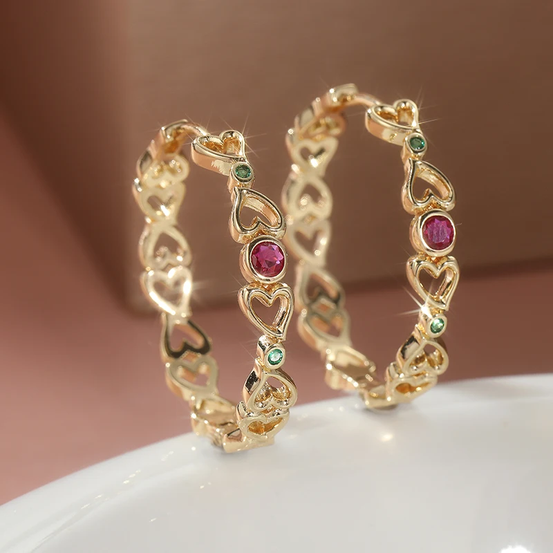 Pendientes de Aro con Forma de Corazón Hueco para Mujer, Color Dorado, con Circonitas, Joyería de Moda para Boda, Regalo de San Valentín