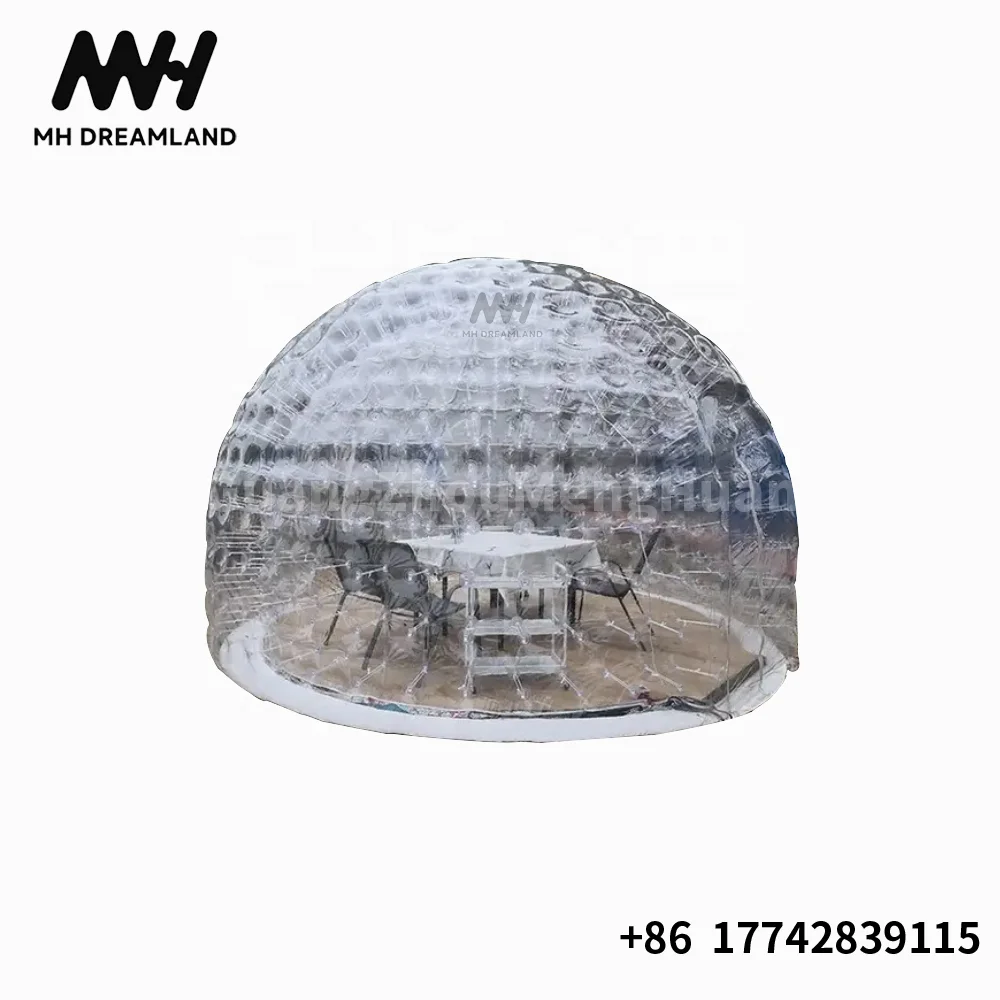 Nadmuchiwany przezroczysty namiot Igloo Clear Bubble House Air Tent 360 Dome Tent z dekoracją świetlną LED na imprezę