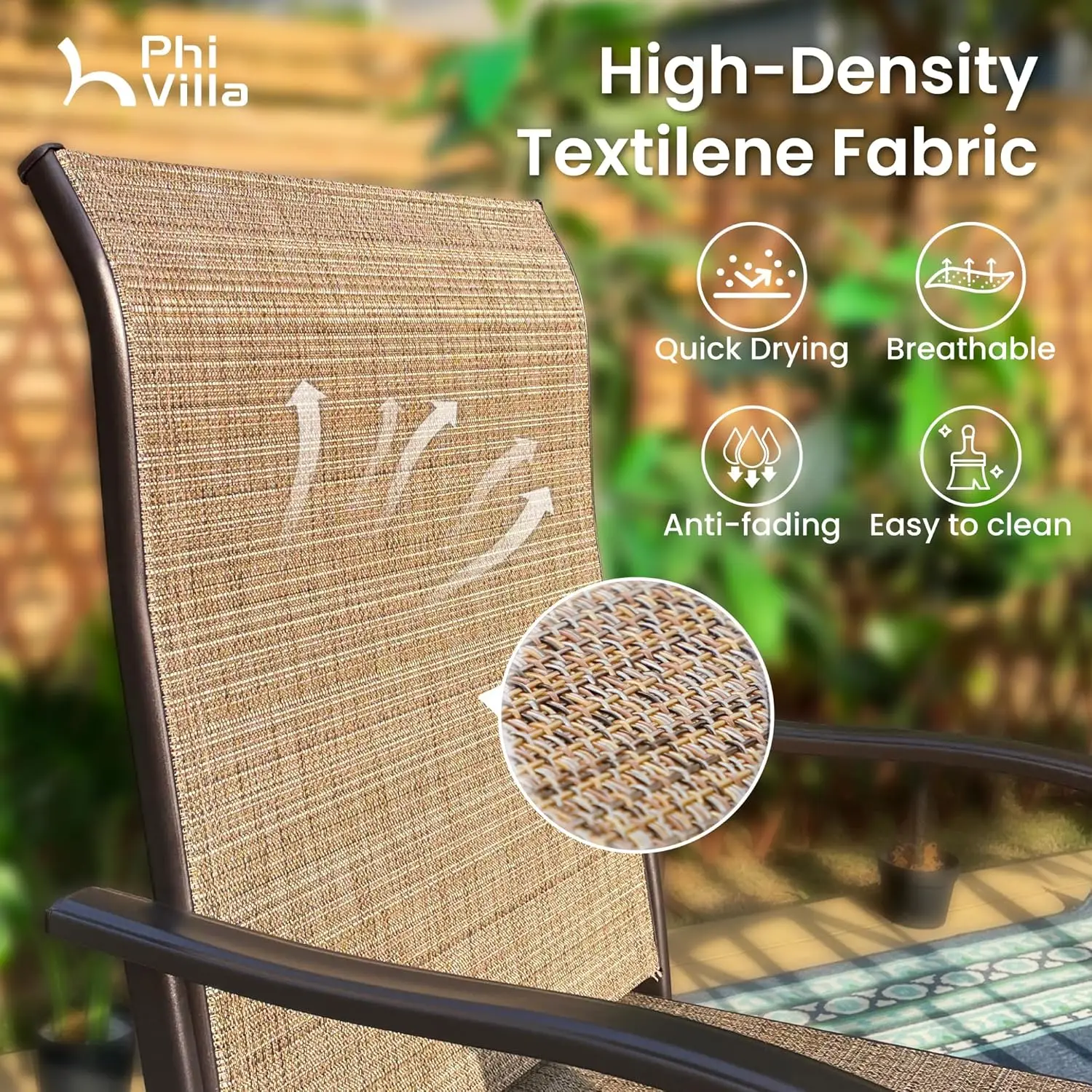 3 Piece Outdoor Bar Set, High Top Patio Table And Chairs With Brown Textilene Fabric & Rustproof Metal Frame For Backyard