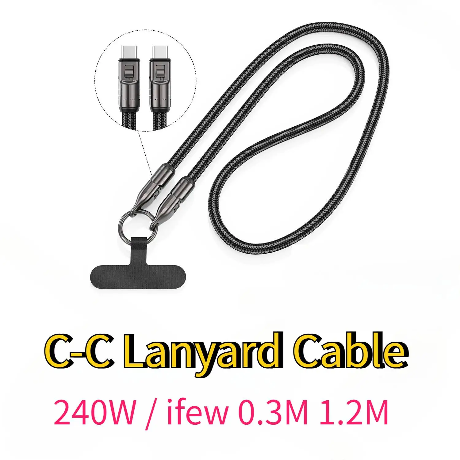 

Portable Fast Charging Charger Cable Braid Lanyard Cord 240W PD Data Cable for iPhone Macbook Tablet Laptop Camera Dual Type C