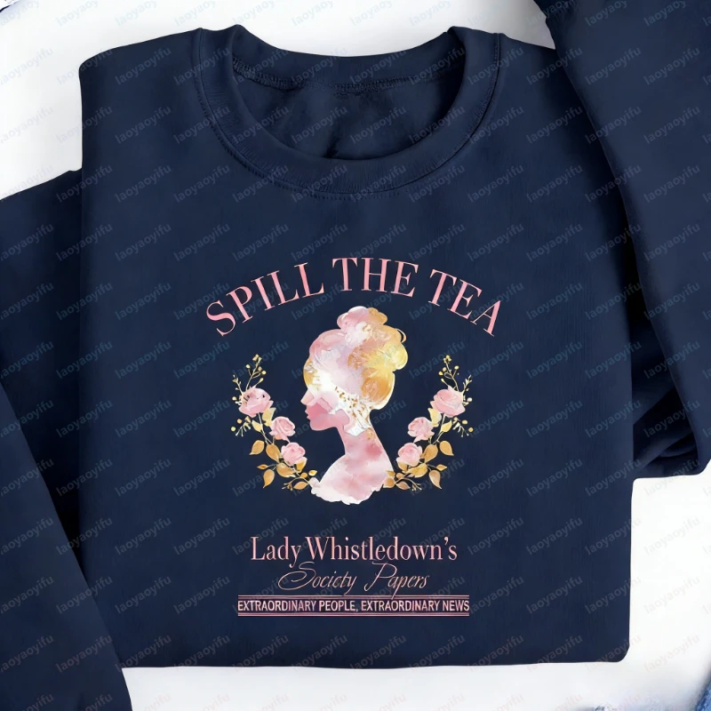 Spill The Tea Sweatshirt Lady Whistledown Langarm-Hoodie im Regency-Stil mit Vintage-Silhouette und floralem Gossip Society Papers-Motiv