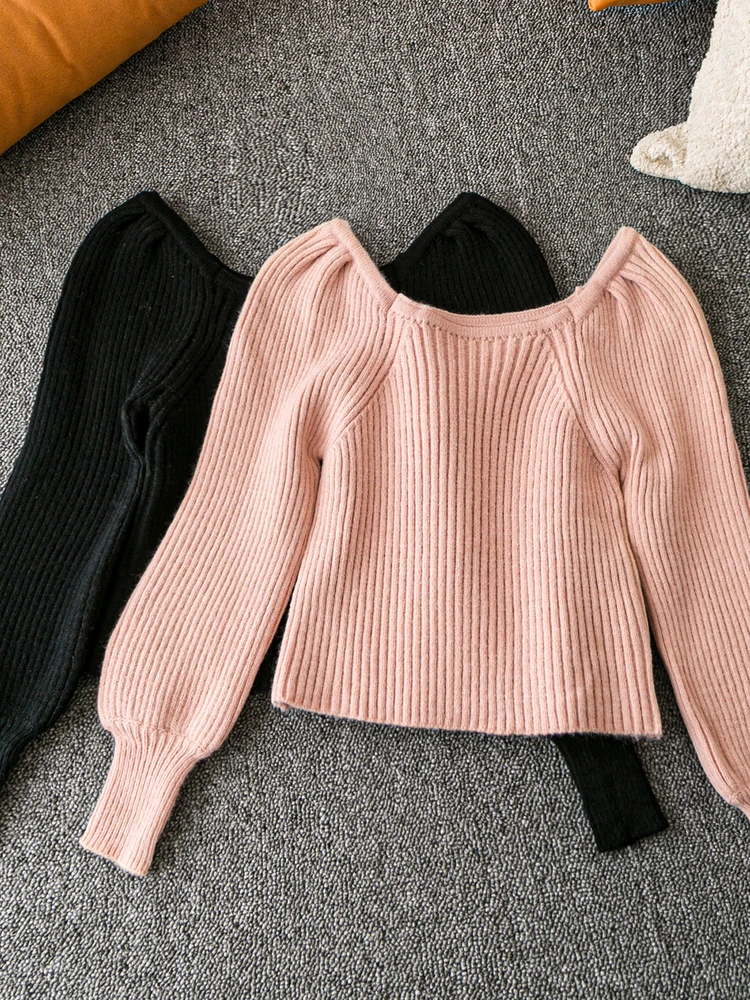 

Весенне-осенний ор Све Вязаный свитер Faionable Classic Sle Корейская версия Fre Молодежный длинный свек с квадратным воротником