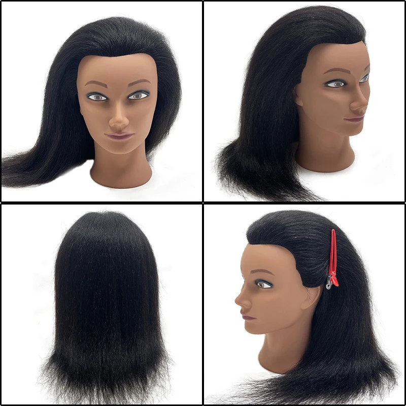 100% Animal Hair African Premium Mannequin Head and Free Fixture Bracket Training Doll Head Hair Styling Hairstylist Training