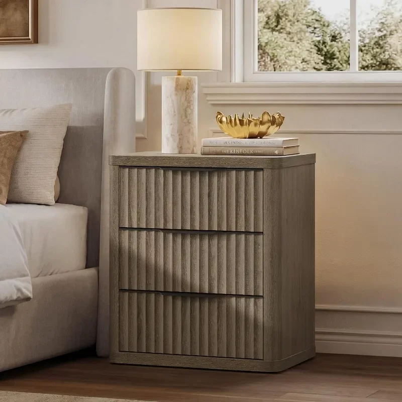 SICOTAS Night Stand Set of 2 Nightstands with 3 Drawers Storage Bedside Table Large Fluted Bed Side End Table Modern Tall Wide