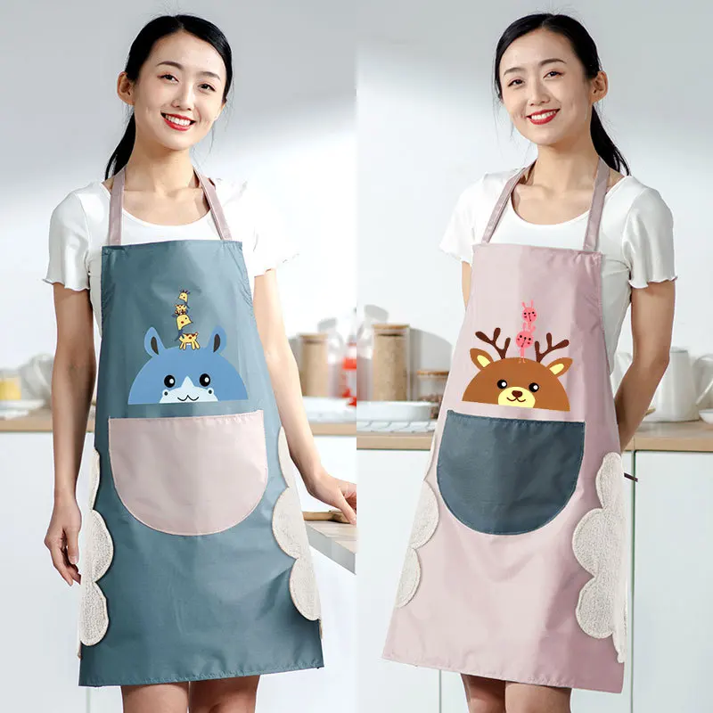 Cute Kitchen Apron for Women Waterproof and Oil Proof with Hand-Wiping Cover Wholesale