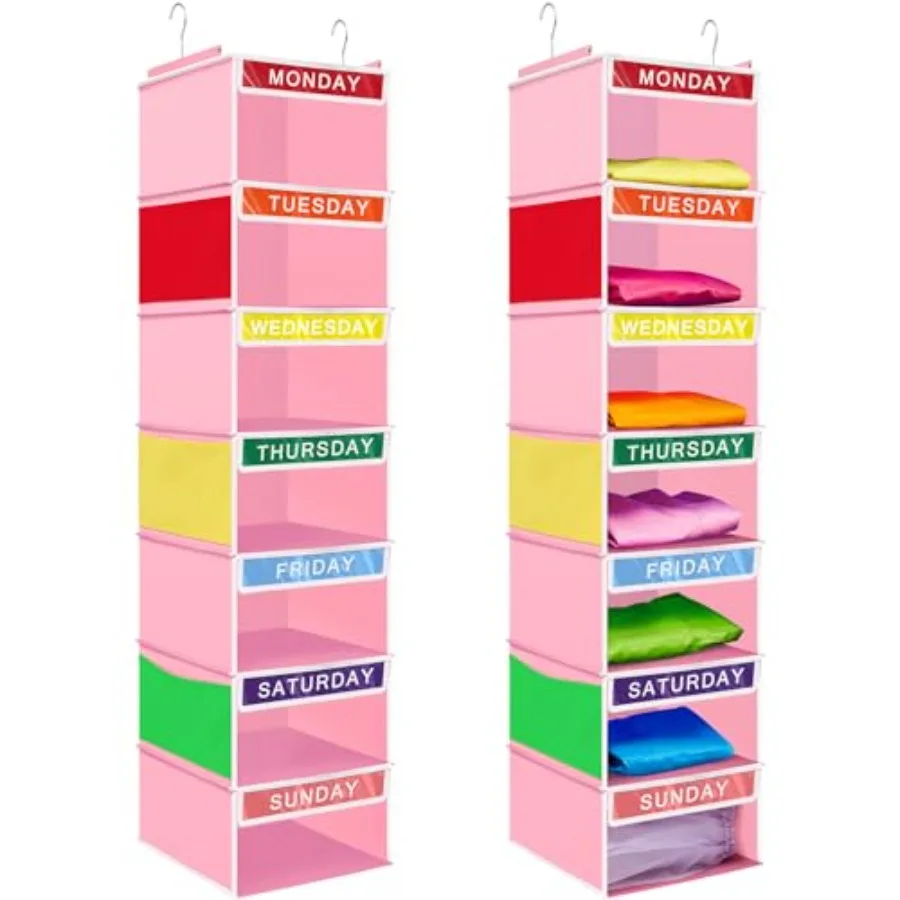 

2 Pcs 7 Shelf Weekly Clothes Organizer for Hanging Closet Organizer 11. 8 x 11. 8 x 50 Inch Daily Activity Clothes Storage Draw