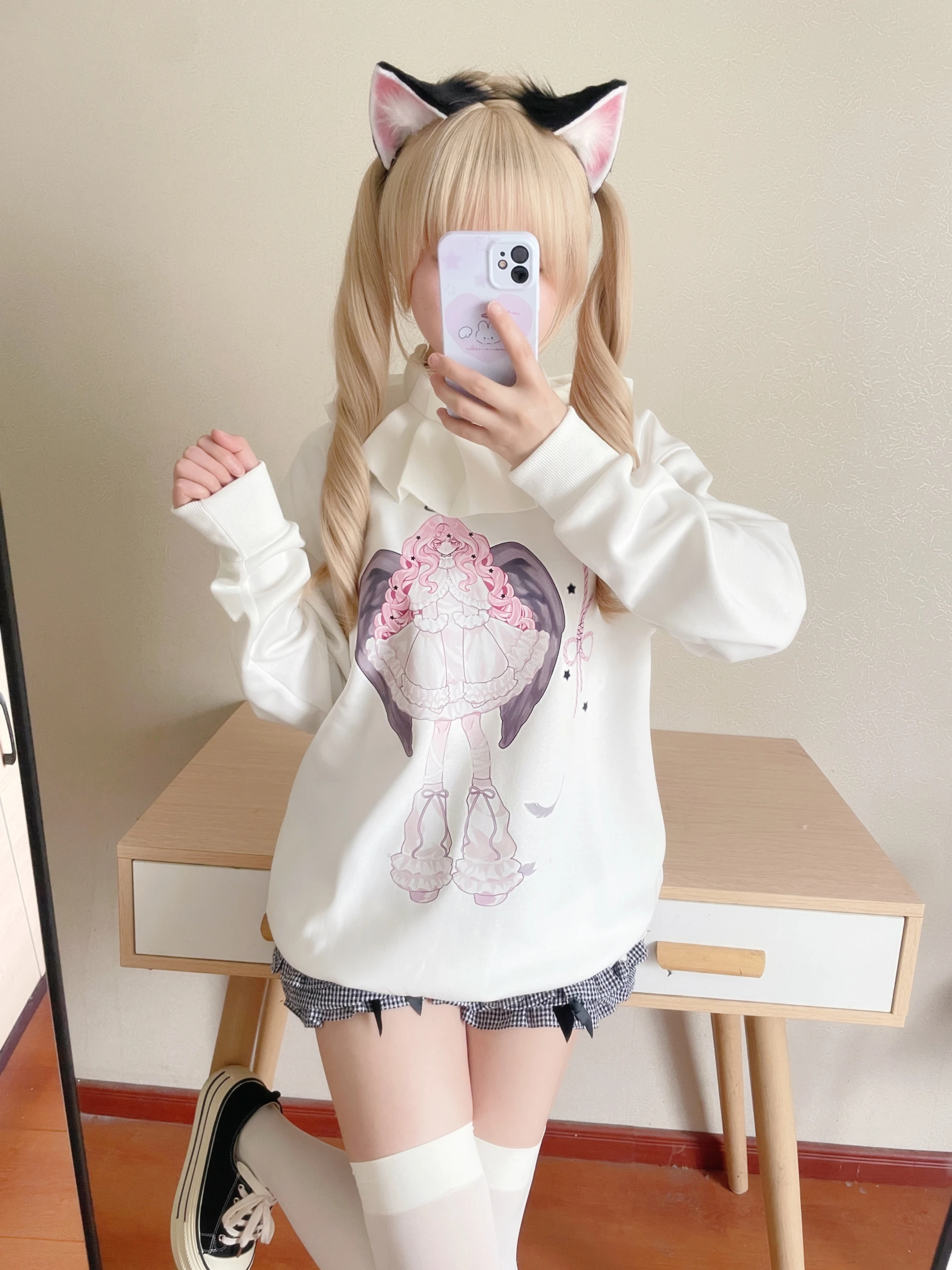 Original Japanese Style Mine Subculture Harajuku Round Neck Long Sleeve Pullover Loose Casual Cartoon Girl Printed Sweatshirts