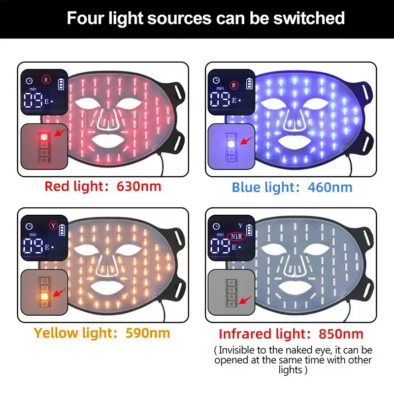 4 Colors LED Photon Infrared Mask Instrument USB Electronic Mask Rejuvenation Lightens Fine Lines Brighten Skin Tone Repair Skin