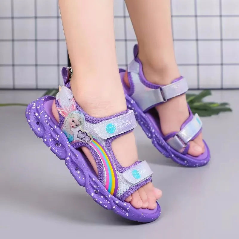 Disney scarpe Casual per bambini luci a Led donna estate sandali per ragazze bambini principessa Elsa scarpe da spiaggia rosa per ragazze taglia