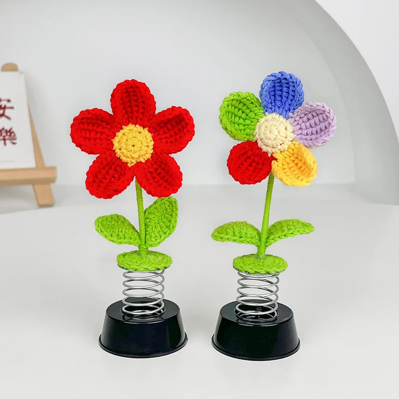 Accesorios para salpicadero de coche para mujer, cabeza agitadora de girasol, decoraciones de ganchillo, carita sonriente, sol, flores, escarabajo, decoración de coche, juguete de punto