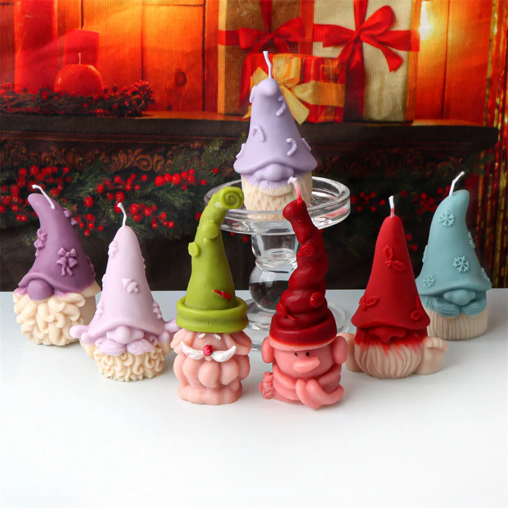 

New Christmas Long Hooded Santa Candle Silicone Mold Handicraft Cute Dwarf Snowman Scented Candle Gypsum Mould X-mas Decor Gifts