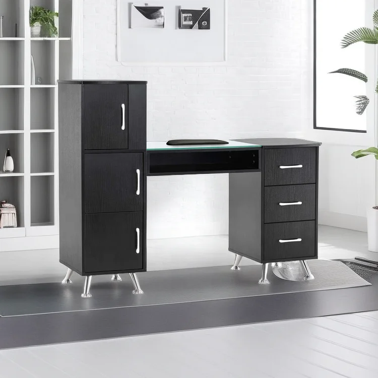 Professional Technician Black Beauty Nail Station Tables Manicure Furniture Table For Gel Nail