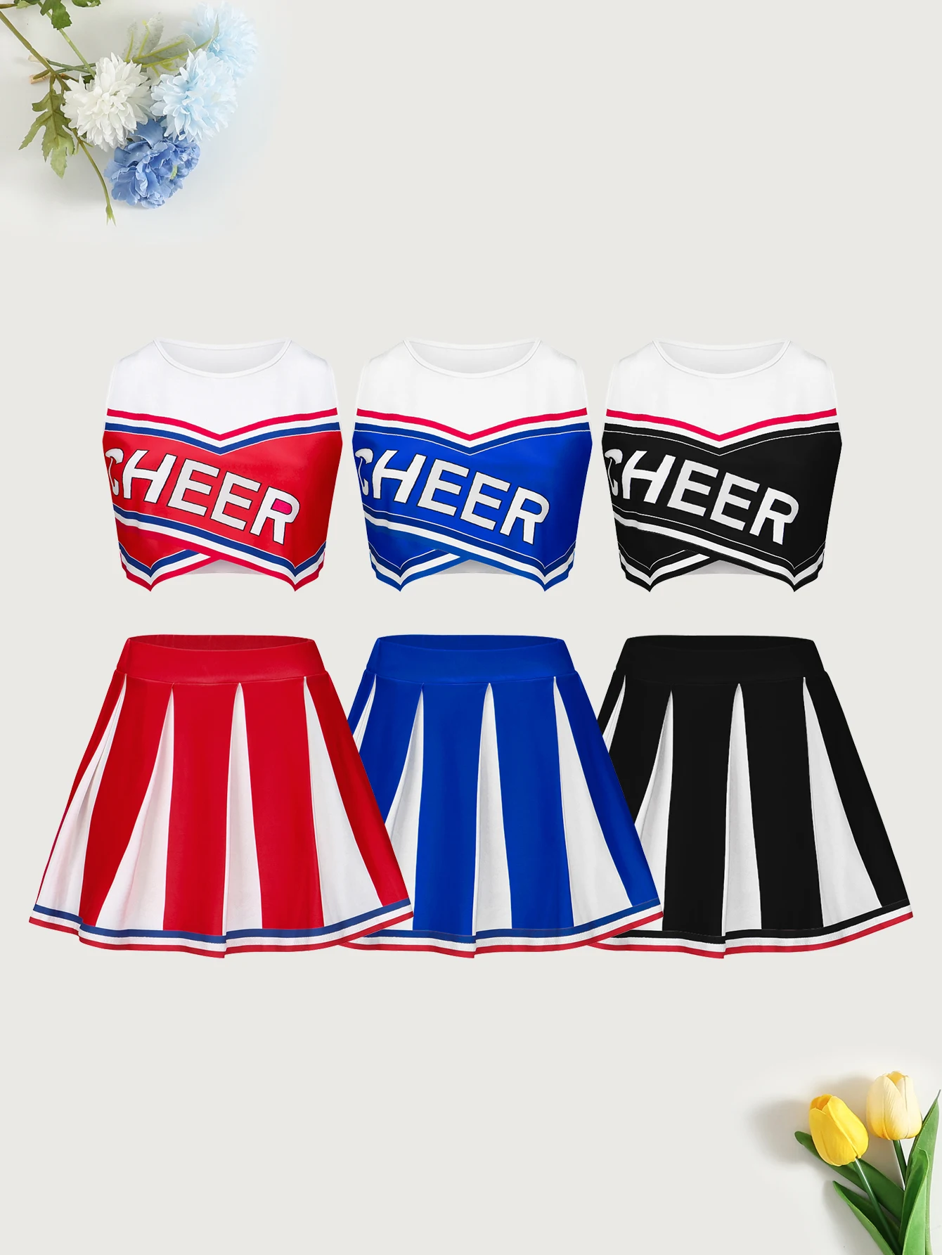 Cheer Cheerleading Sleeveless Skirt Set Cute Sports Children's Pom-poms Performance Girls Party Clothing Back To School Season