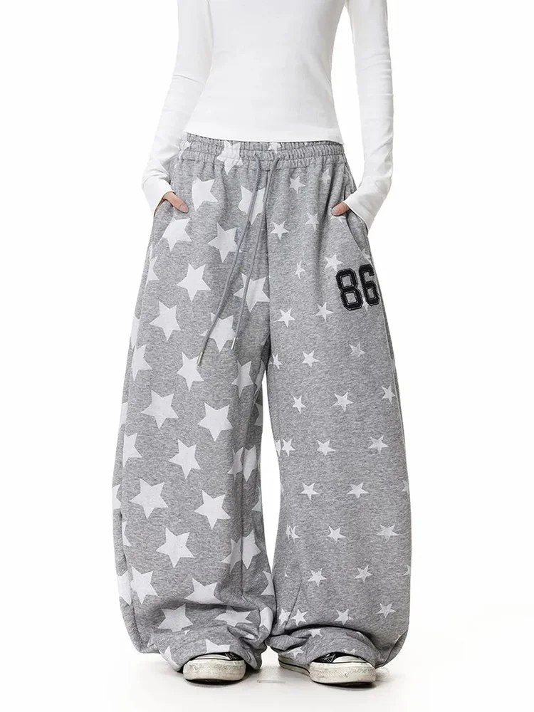 

American Stars Print Loose Pants Women Streetwear Vintage Letter High Waist Y2K Trousers Fall Winter Bf Hip Hop Wide Leg Pant