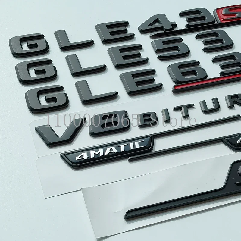 2017 Matte Black Letters GLE43 GLE53 GLE63 V8 Biturbo 4matic+ Emblem for Car Side Rear W166 V167 Logo Sticker