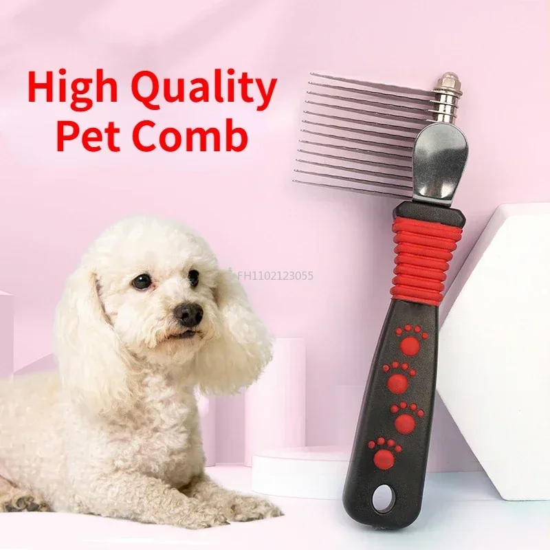 Manual Pet Dematting Fur Rake Non-slip Handle Professional Pet Knot Comb Stainless Steel Dog Grooming Brush Hair Removing