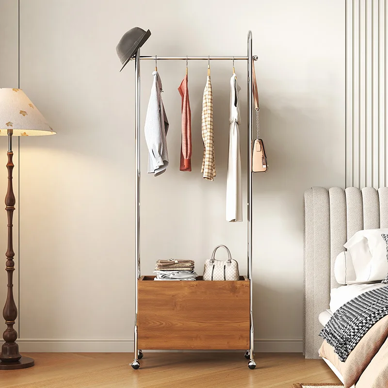Minimalist mobile coat rack stainless steel hanger storage locker household metal clothing rack floor display rack