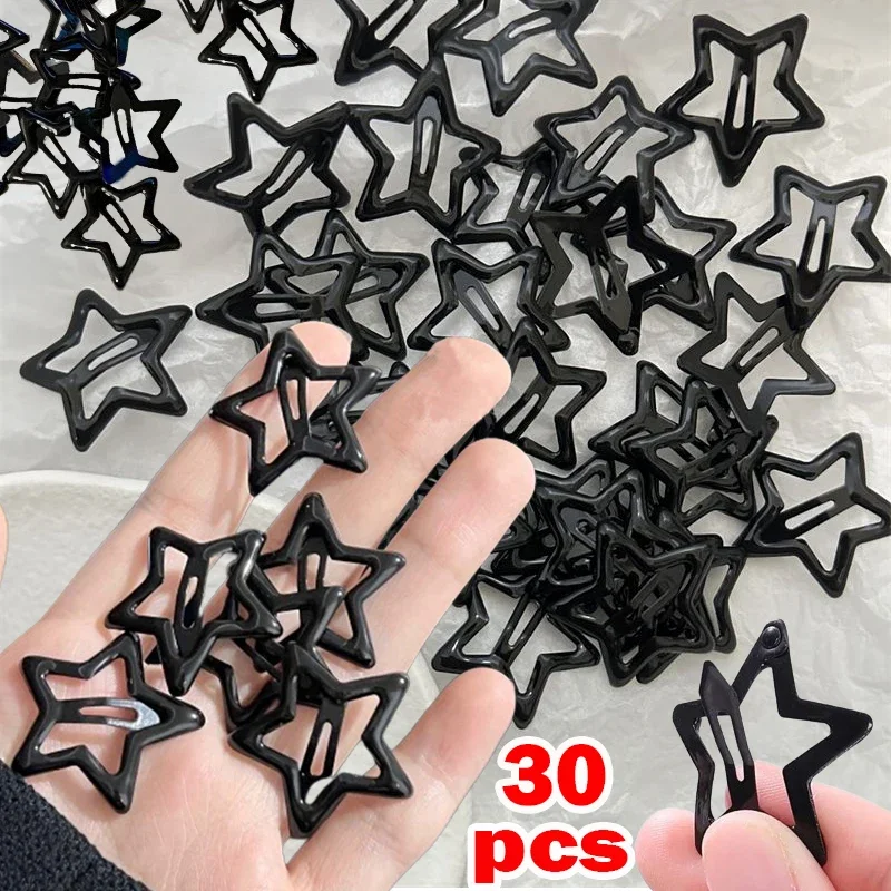 Y2K Harajuku Oil Drop Black Grey Stars Hair Clips INS Pentagram Spicy Girl Edge Hairpins Sweet Cool Exquisite Korean Accessories