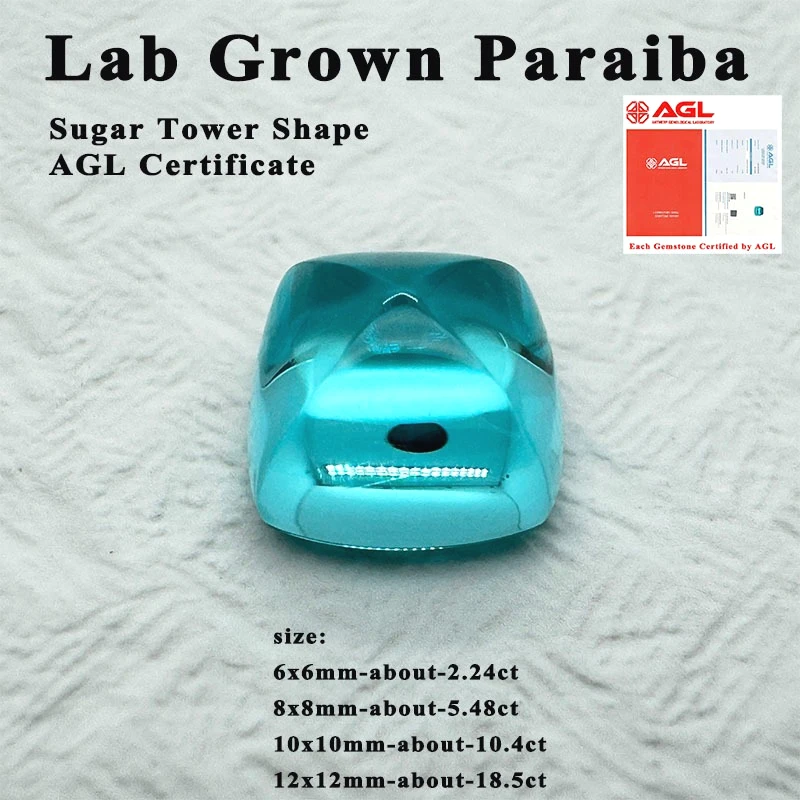 

Lab Grown Paraiba Gemstone Sugar Tower Shape Neon Blue Color for DIY Jewelry Making Ring Necklace Selectable AGL Certificate