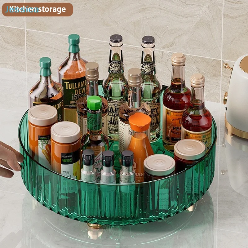 ♥ 360 °   Rotierender Küchen-Organizer, Drehteller, durchsichtiges Acryl-Gewürzregal und Gewürzablage für Arbeitsplatten