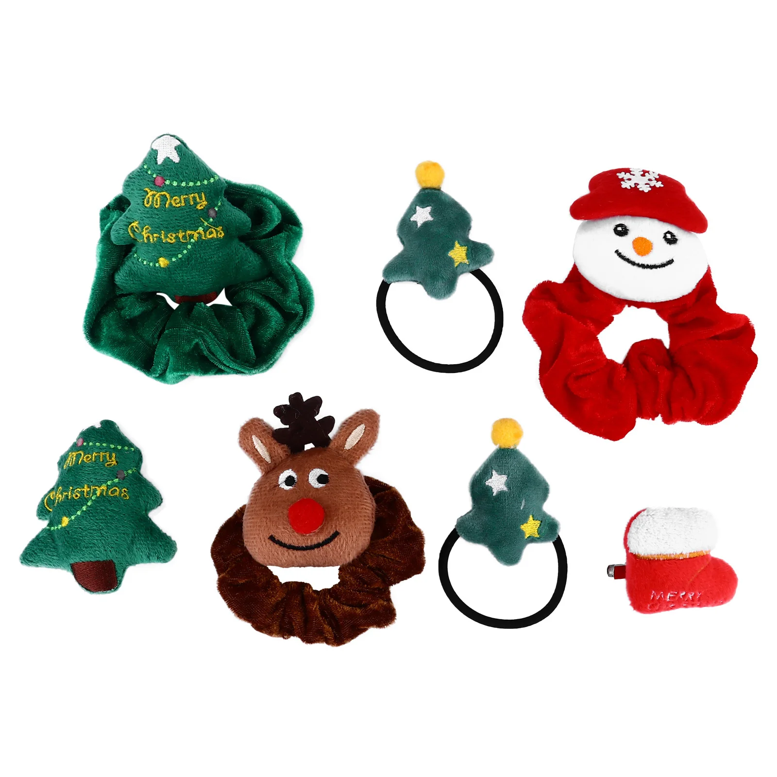 

7Pcs Christmas Themed Hair Accessories for Women Hair Ropes Rings Elastic Ponytail Holders Holiday Party Daily Wear