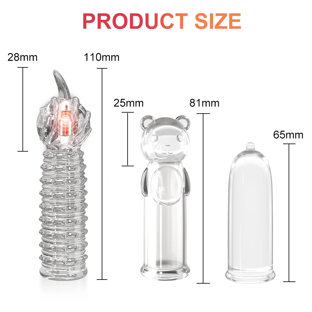 Finger Sleeve Vibrator Reusable Condom Penis Sleeve Male Enlargement Time Delay Spike Clit Massager Cover Adult Sex Toy for Men