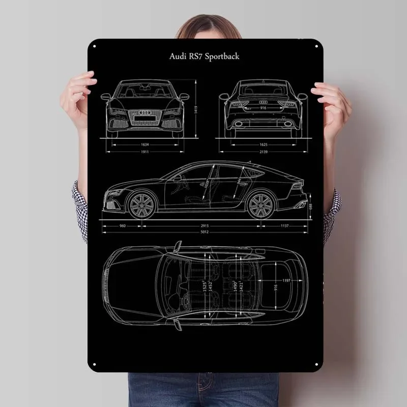 Custom Metal Tin Signs for Wall Art Decoration Vintage Home Decor Items Audi RS7 Sport Back Classic Car Metal Poster Garage Room