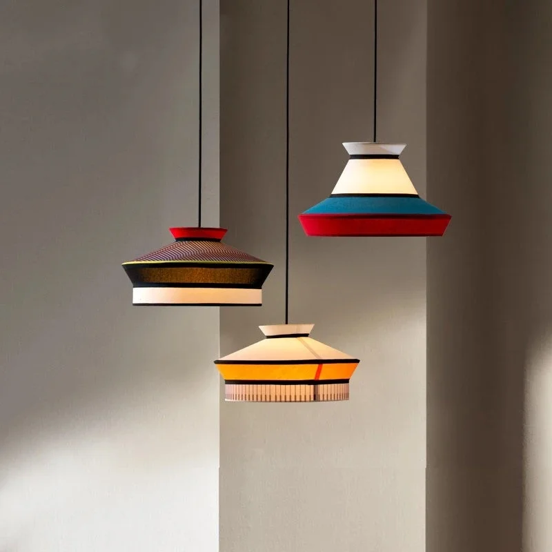 Retro Fabric Pendant Light Woven Linen Shade Hanging Lamp Vintage Farmhouse Kitchen Island Dining Room Ceiling Pendant Lamp